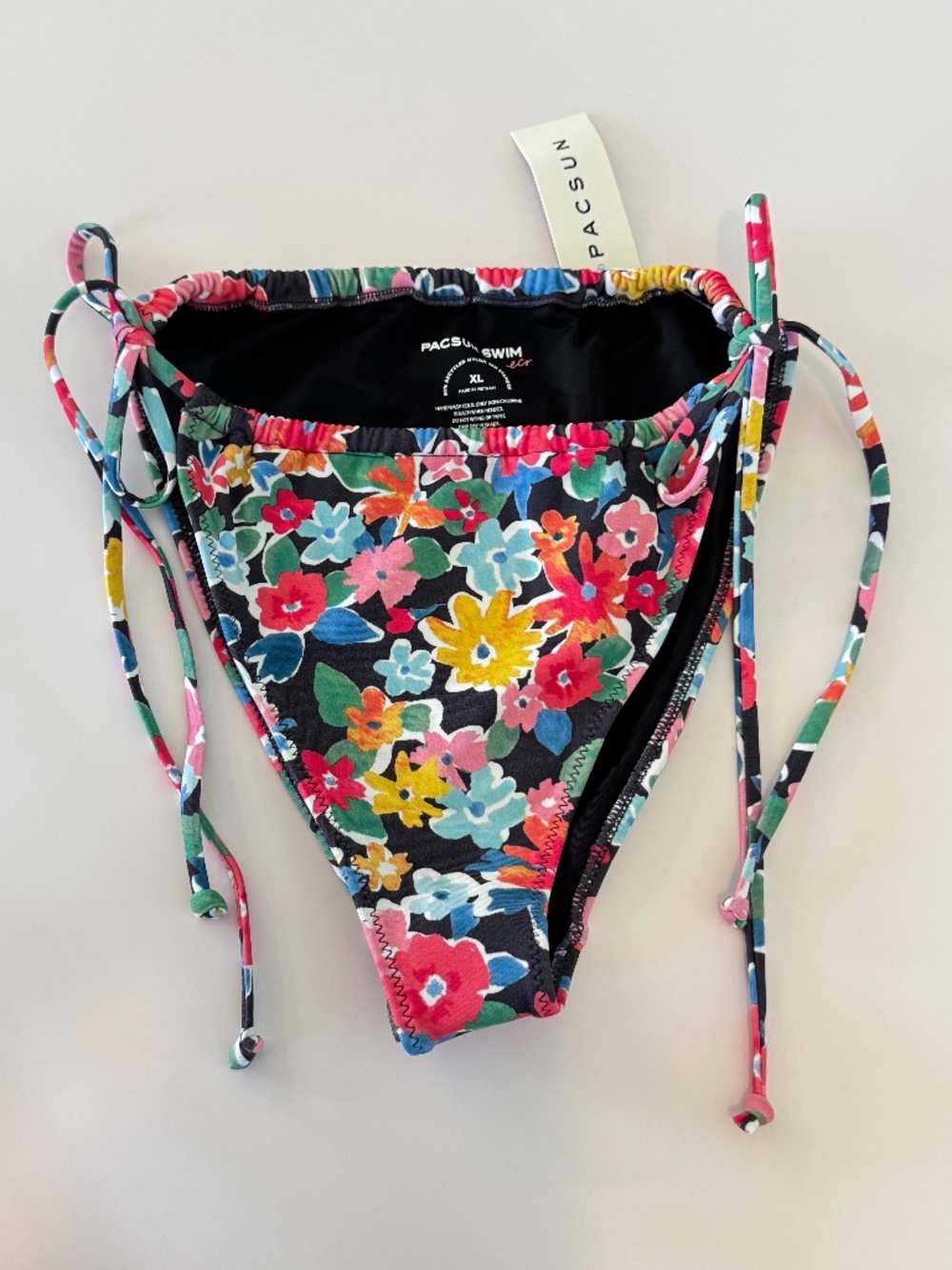 PacSun Swim Black Floral Tie-Side Bikini Bottom Size XL NWT